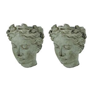 Distressed Cement Classic Greek Lady Head Indoor/Outdoor Hanging Planters Set